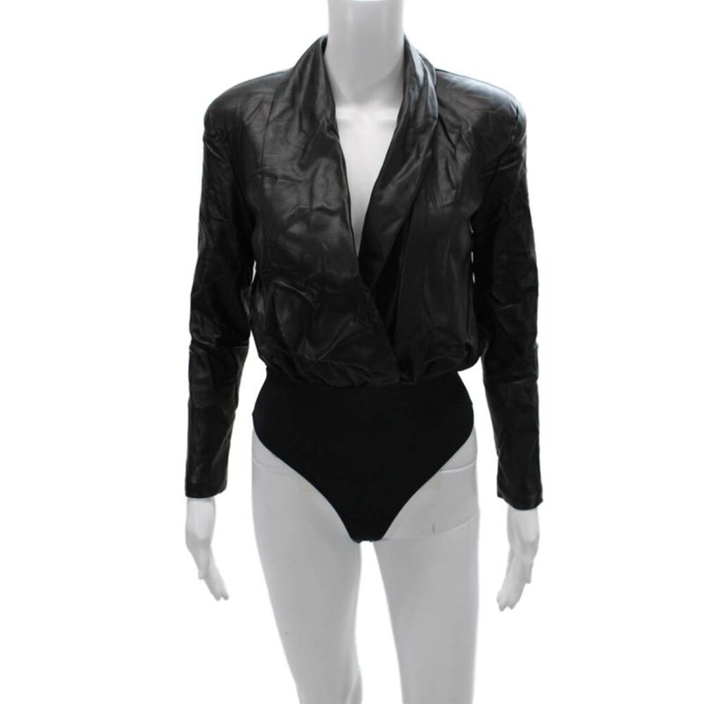 Nonchalant Label Womens One Piece Bodysuit Black V Neck Long Sleeve Size XS